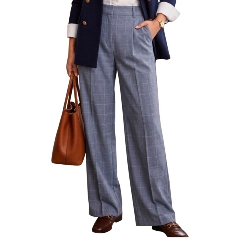 Rachel Zoe Womens 8 Gray Blue Windowpane Plaid Wide Leg Pleated Trousers